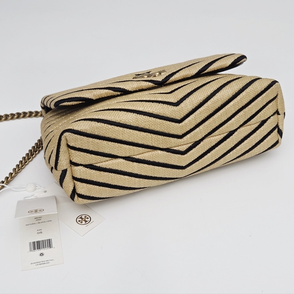 NWT TORY BURCH KIRA CHEVRON SOFT STRAW SMALL SHOULDER BAG - NATURAL / BLACK - Picture 8 of 10